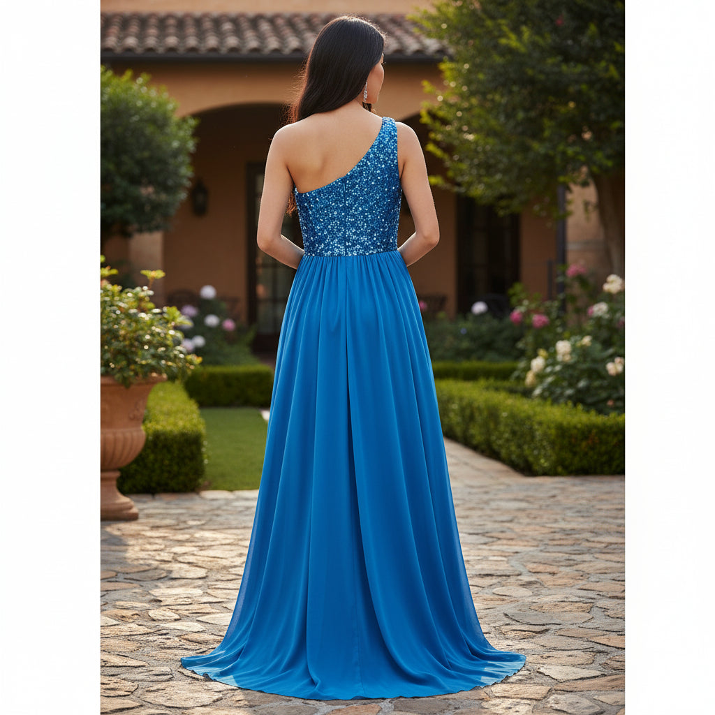 Dazzling Oceanic Sequin Gown with Show-Stopping Flow