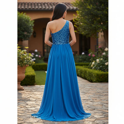 Dazzling Oceanic Sequin Gown with Show-Stopping Flow