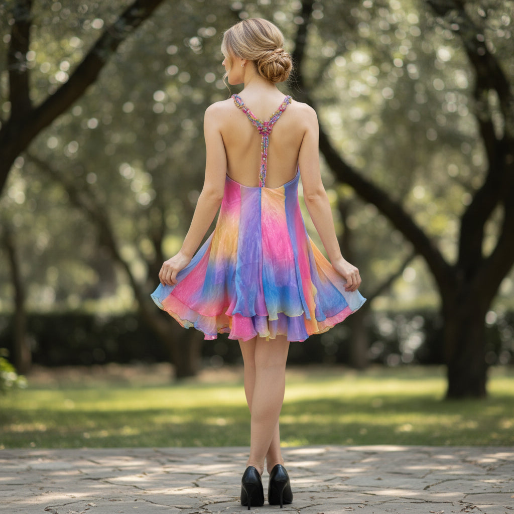 Vibrant Multi-Color Chiffon Dress: A Kaleidoscope of Bold Style
