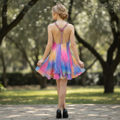Vibrant Multi-Color Chiffon Dress: A Kaleidoscope of Bold Style