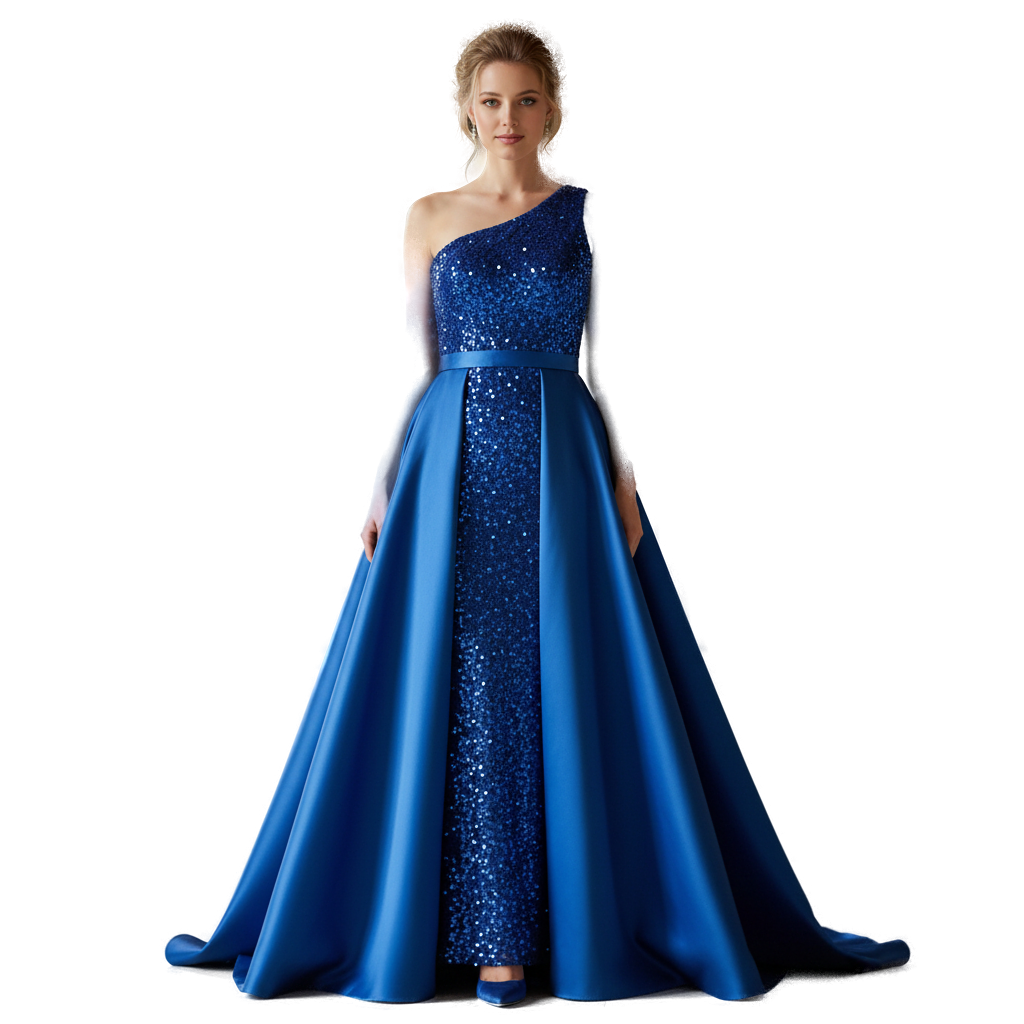 Dazzling Blue One-Shoulder Sequin Gown for Show-Stopping Nights