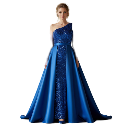 Dazzling Blue One-Shoulder Sequin Gown for Show-Stopping Nights