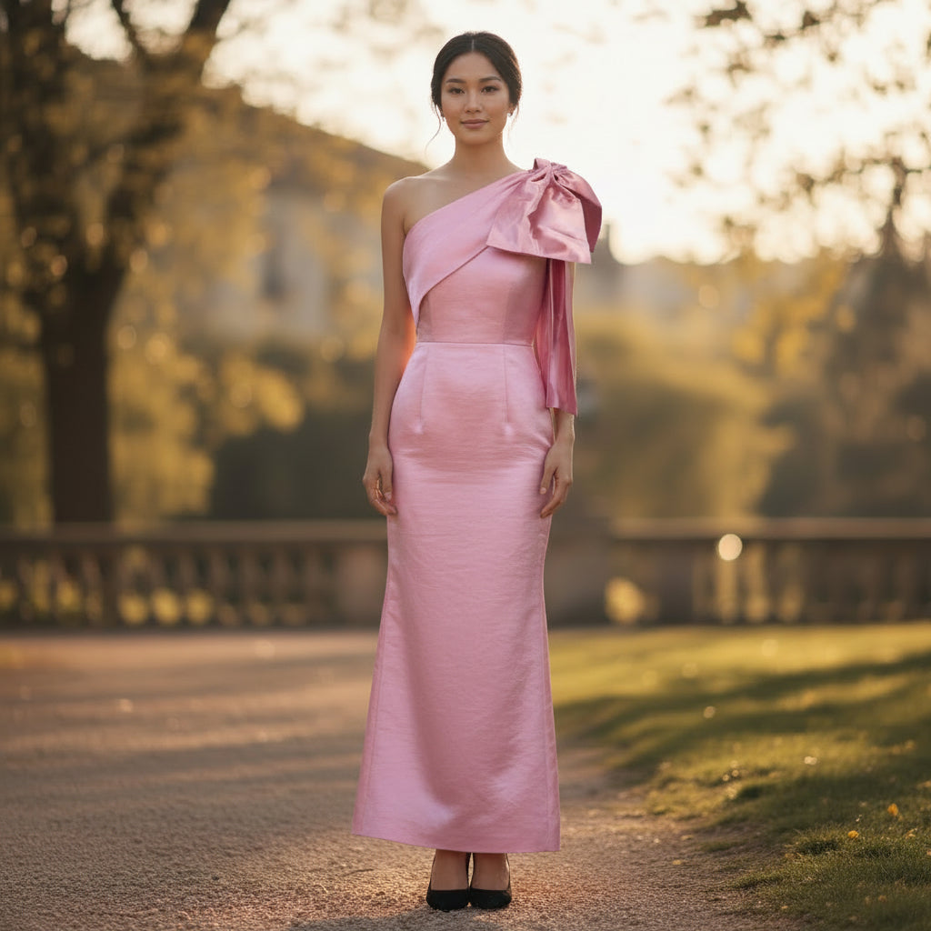 Fierce Pink Satin One-Shoulder Dress for Show-Stopping Moments