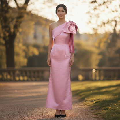 Fierce Pink Satin One-Shoulder Dress for Show-Stopping Moments