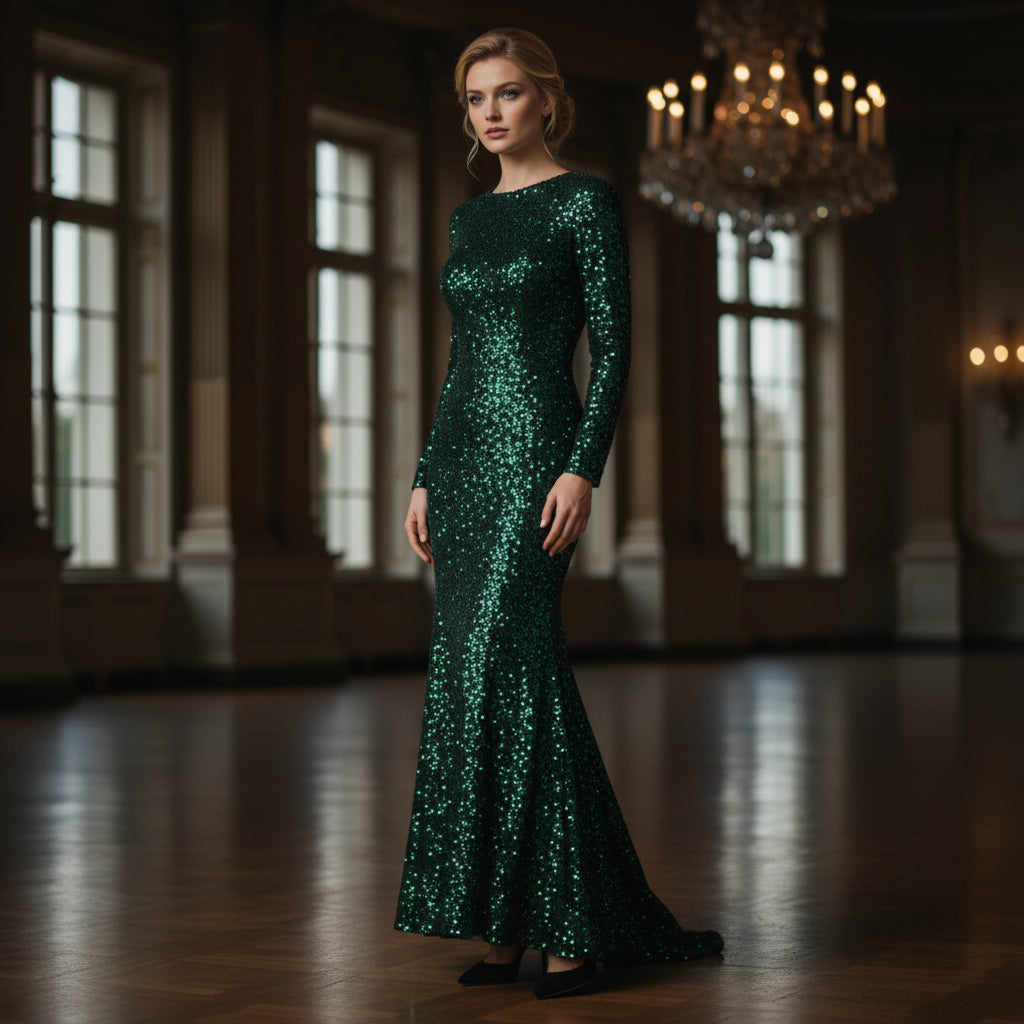Emerald Sequined Gown for Unforgettable Nights