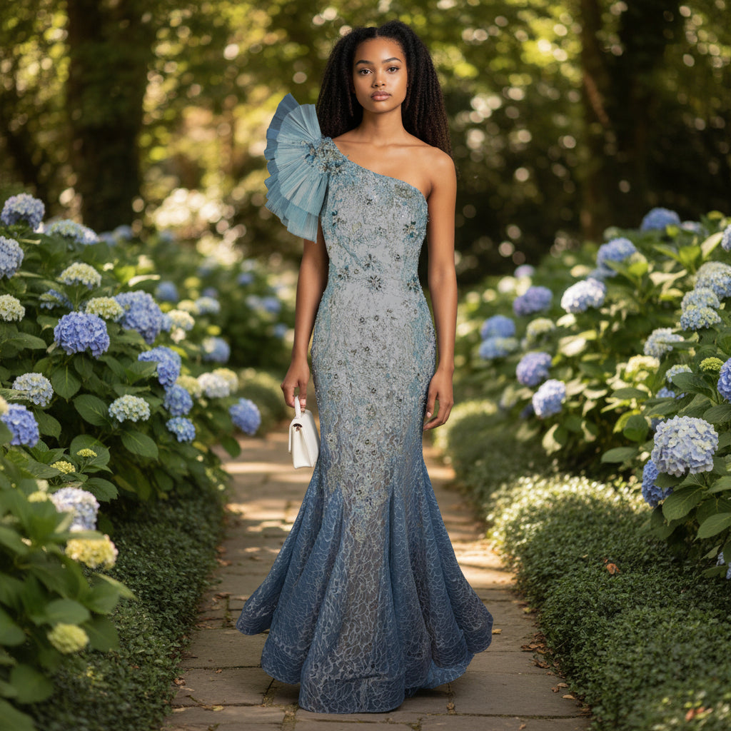 Ocean Dreams: One-Shoulder Elegance Gown