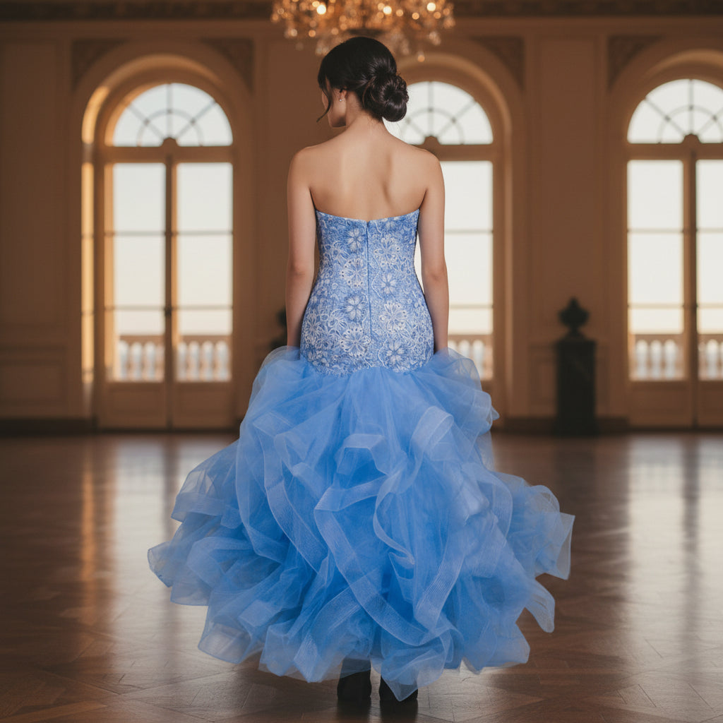 Sky-Blue Tulle & Lace Mermaid Gown for Show-Stopping Moments – EverAfter Ventures