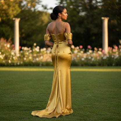 Gilded Glamour Off-Shoulder Evening Gown