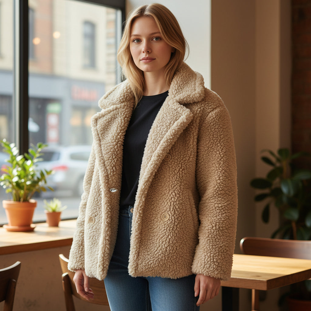 Bold Tan Reversible Shearling Jacket: Fierce Winter Warmth