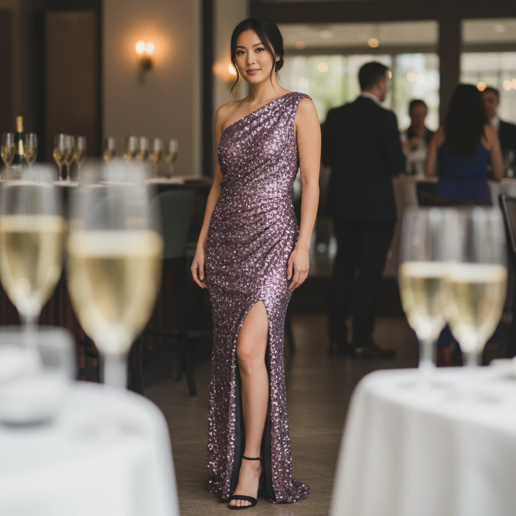 Dazzling One-Shoulder Sequined Gown for Show-Stopper Moments