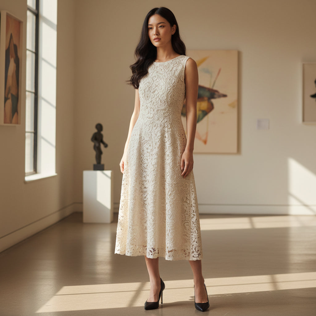 Bold Champagne Lace Dress with Mesmerizing Back Cutout
