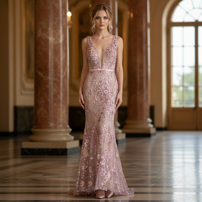 Dazzling Rose Gold Sequin Gown for Show-Stopping Nights