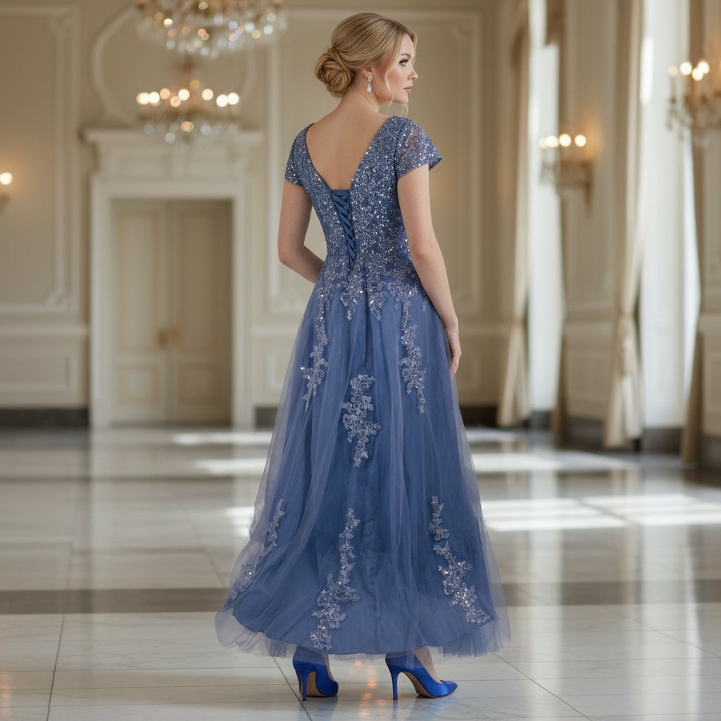 Dazzling Sapphire Embroidered Tulle Gown for Unforgettable Nights