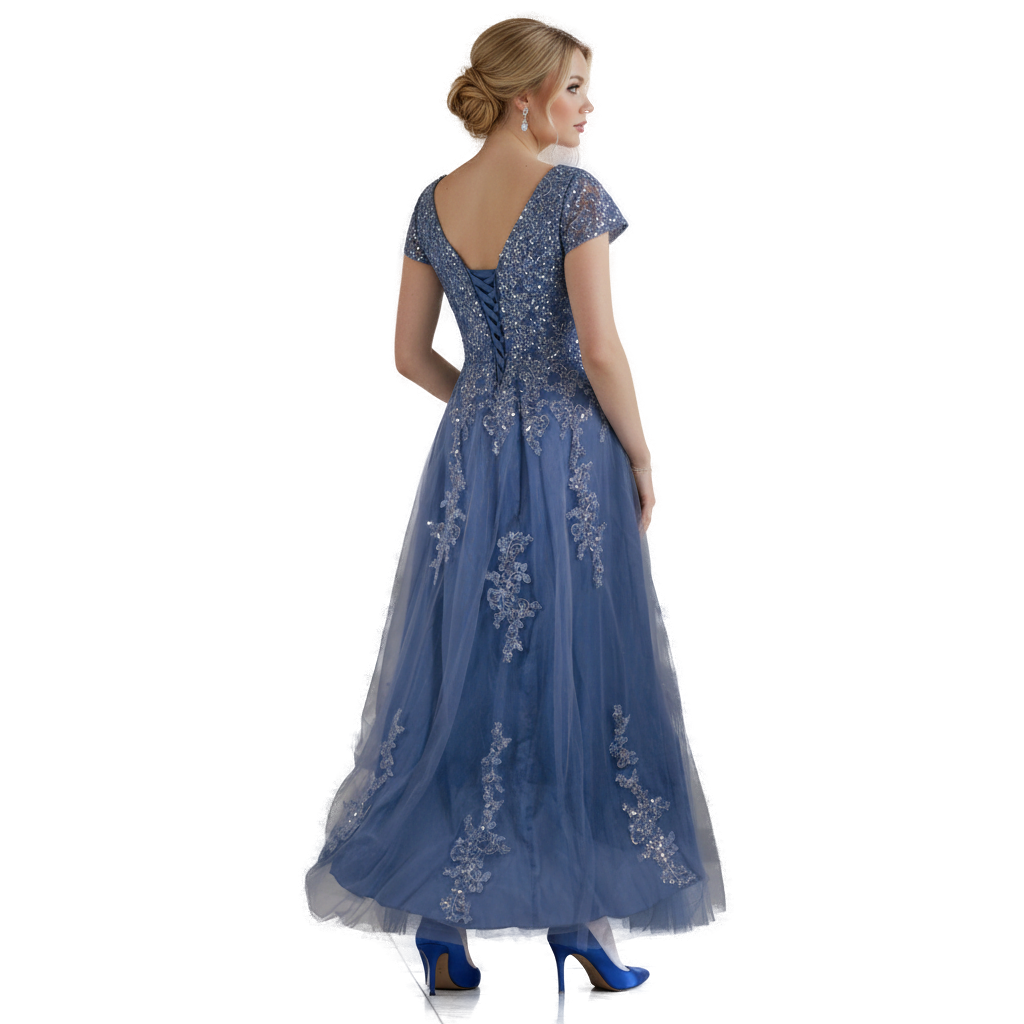Dazzling Sapphire Embroidered Tulle Gown for Unforgettable Nights
