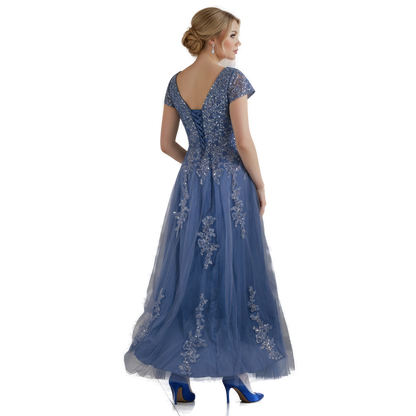 Dazzling Sapphire Embroidered Tulle Gown for Unforgettable Nights