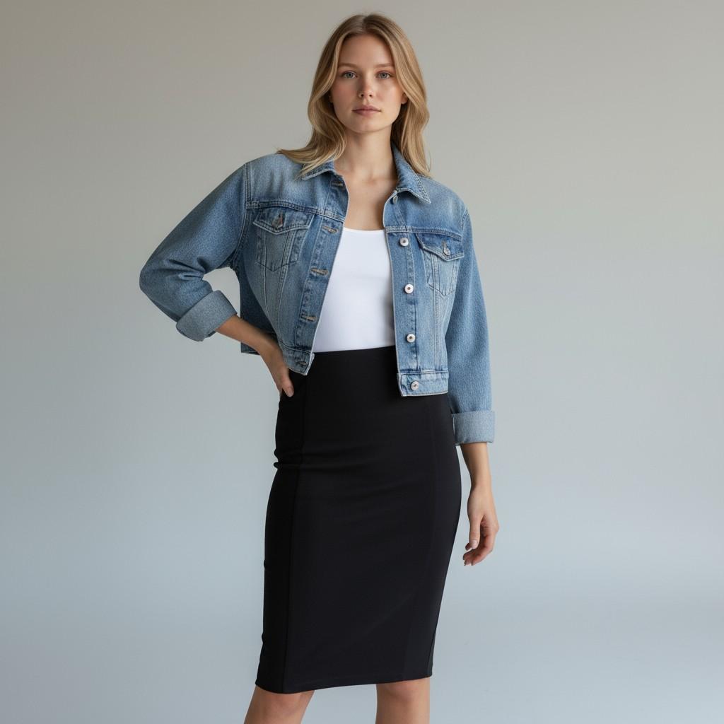 Retro-Cool Cropped Denim Jacket with Heart Elbow Patches