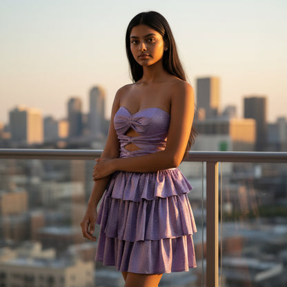 Chic Lavender Tiered Mini Dress - Perfect for Parties & Events