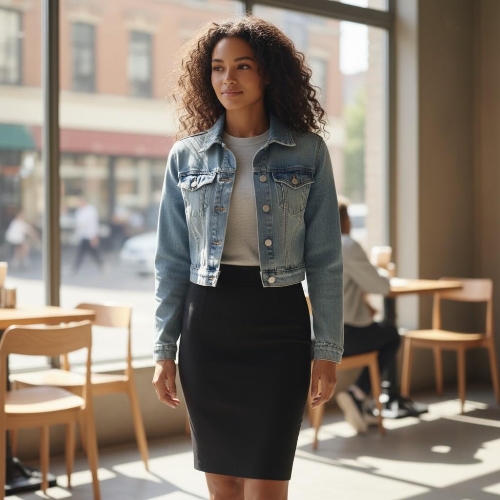Retro-Cool Cropped Denim Jacket with Heart Elbow Patches