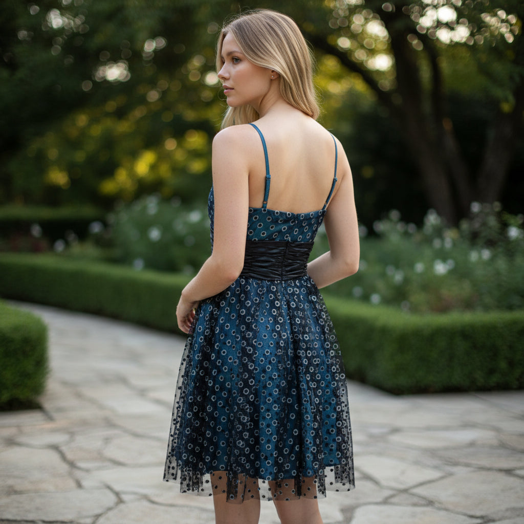 Dazzling Midnight Frock with Mesmerizing Mesh Magic