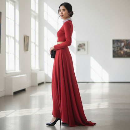 Fierce Crimson Backless Evening Showstopper Gown
