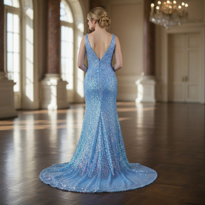 Dazzling Blue Sequined Mermaid Gown for Grand Entrances