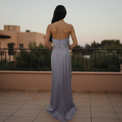 Dazzling Lavender Satin Gown with Glamorous Embellishments