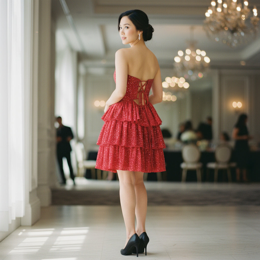 Fiery Red Cutout Ruffle Dress - Dazzle the Night Away