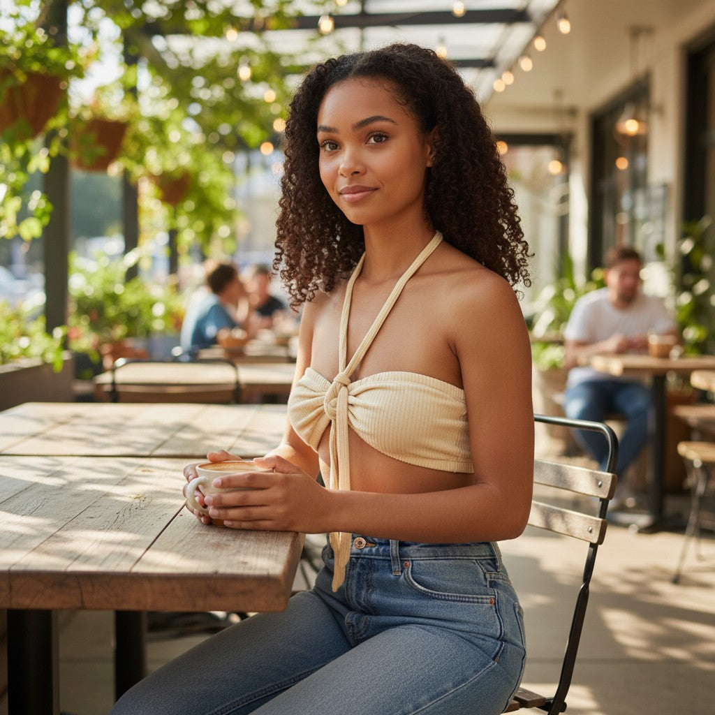 Cozy Ribbed Halter Crop Top - Bliss S