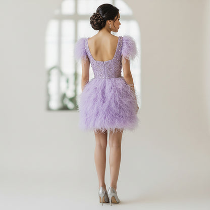 Radiant Lilac Feathered Fantasy Dress for Dazzling Entrances