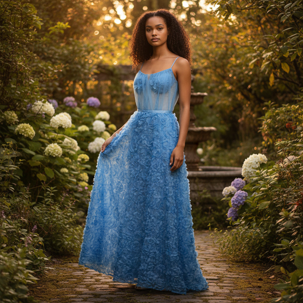 Whimsical Blue Petal Gown – Your Fairy Tale Awaits!