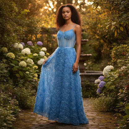 Whimsical Blue Petal Gown – Your Fairy Tale Awaits!