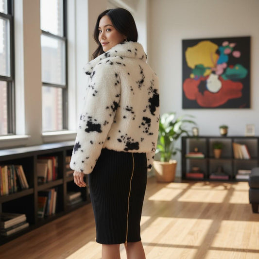 Faux Fur Cow Print Jacket - Moo-velous Warmth and Style!