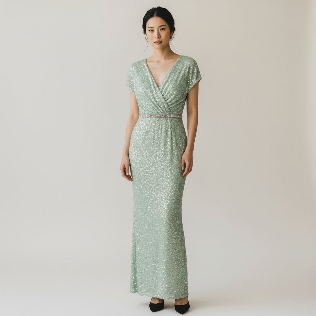 Mesmerizing Mint Sequin Gown - A Dazzling Evening Showstopper