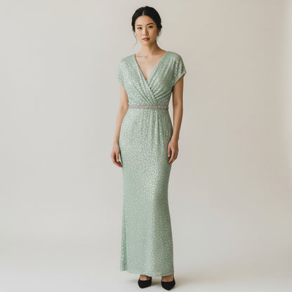 Mesmerizing Mint Sequin Gown - A Dazzling Evening Showstopper