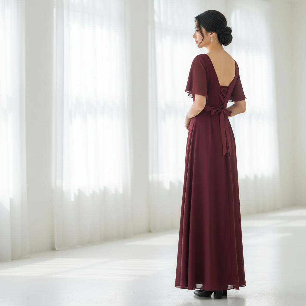 Show-Stopping Maroon Maxi with Dramatic Lattice Back