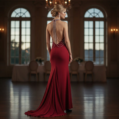Show-Stopping Red Gown with Daring Neckline for Bold Nights