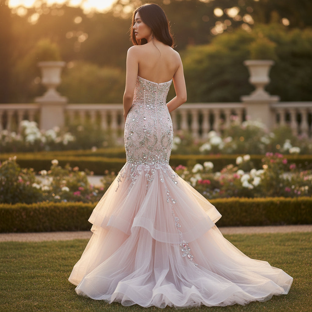 Dazzling Blush Beaded Tulle Gown for Unforgettable Nights