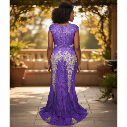 Royal Velvet Goddess Gown - Dazzle in Purple & Gold!