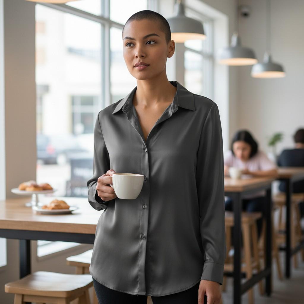 Sleek Satin Button-Up Blouse - Your New Office Crush in