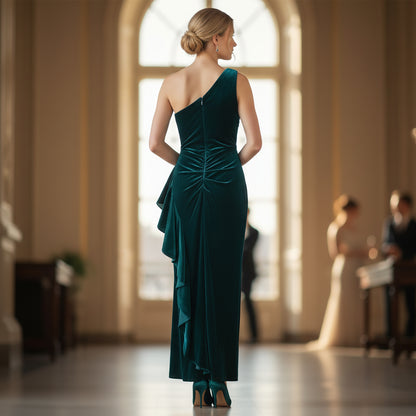 Emerald Velvet One-Shoulder Gown for Dramatic Entrances