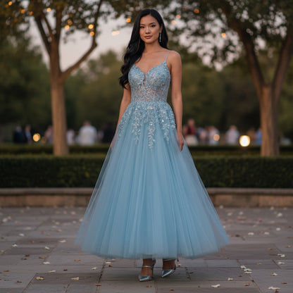 Mesmerizing Sky Blue Tulle Gown with Dazzling Embroidery