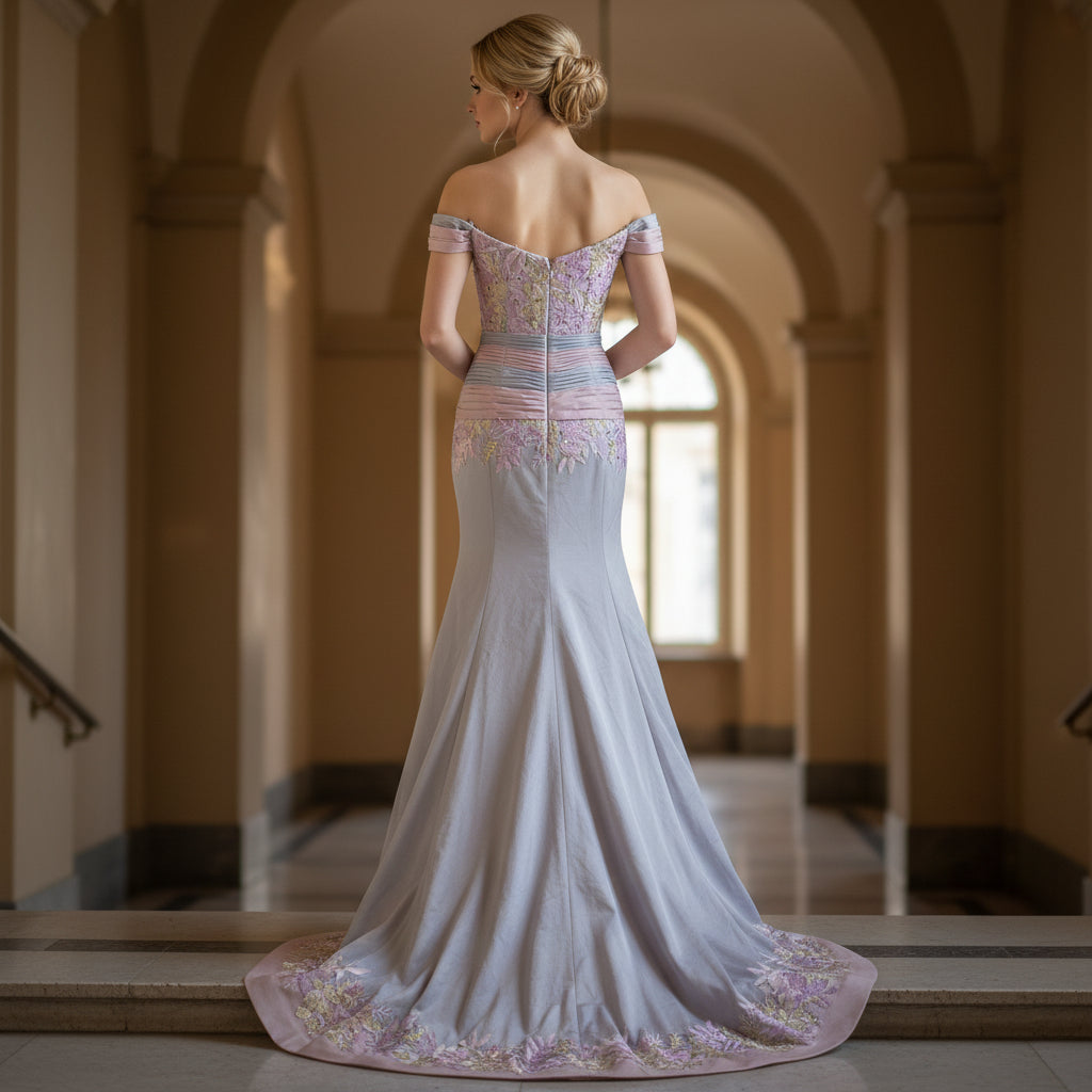 Bold Pastel Dream Off-Shoulder Gown for Unforgettable Evenings