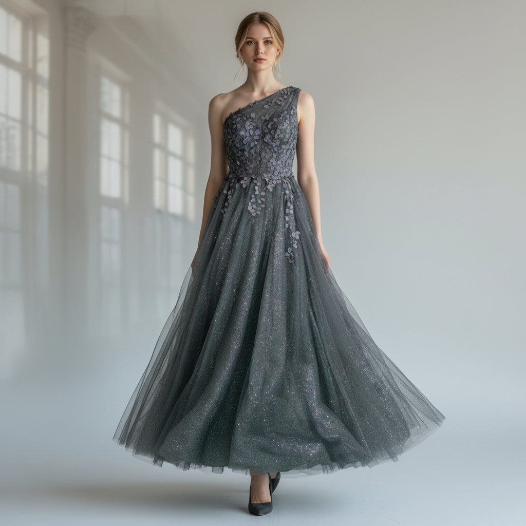 Midnight Black One-Shoulder Gown for Gala Nights
