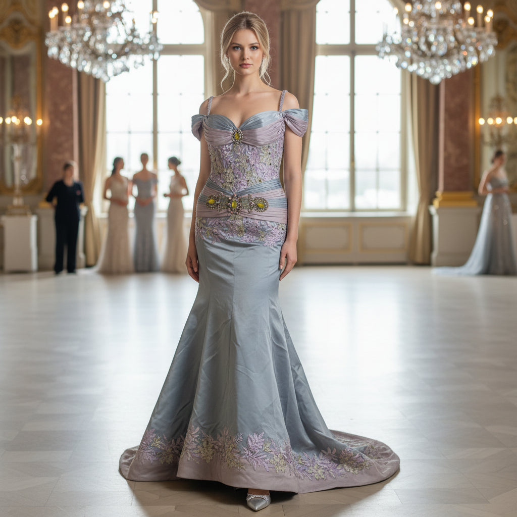 Bold Pastel Dream Off-Shoulder Gown for Unforgettable Evenings
