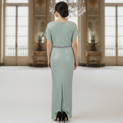 Mesmerizing Mint Sequin Gown - A Dazzling Evening Showstopper