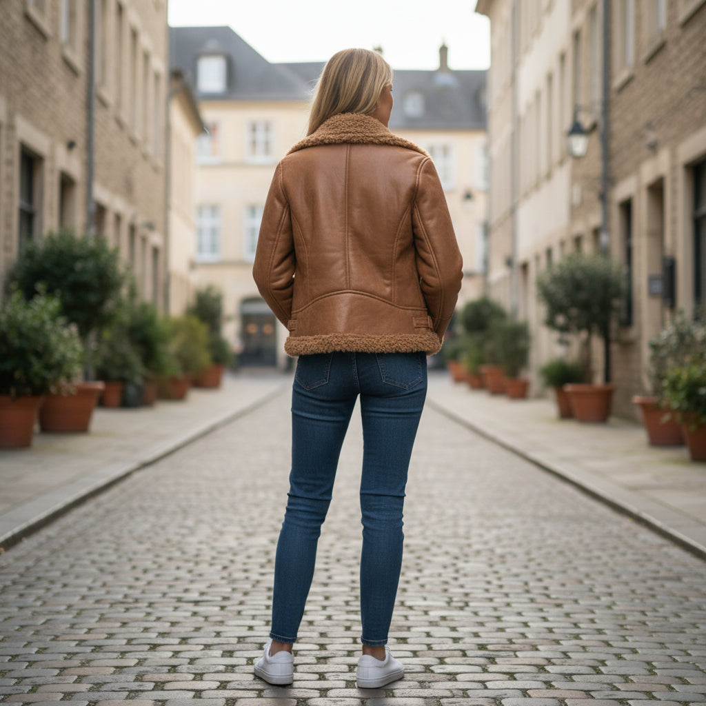 Fierce Cognac Reversible Shearling Jacket: Cozy Command for Every Adventure