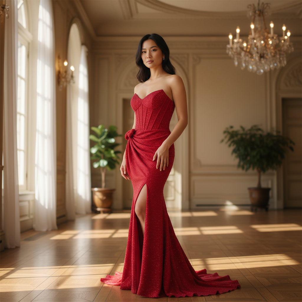 Dazzling Crimson Corset Gown: Unleash Your Fierce Glamour