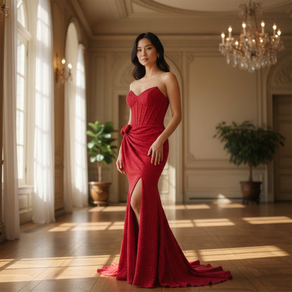 Dazzling Crimson Corset Gown: Unleash Your Fierce Glamour