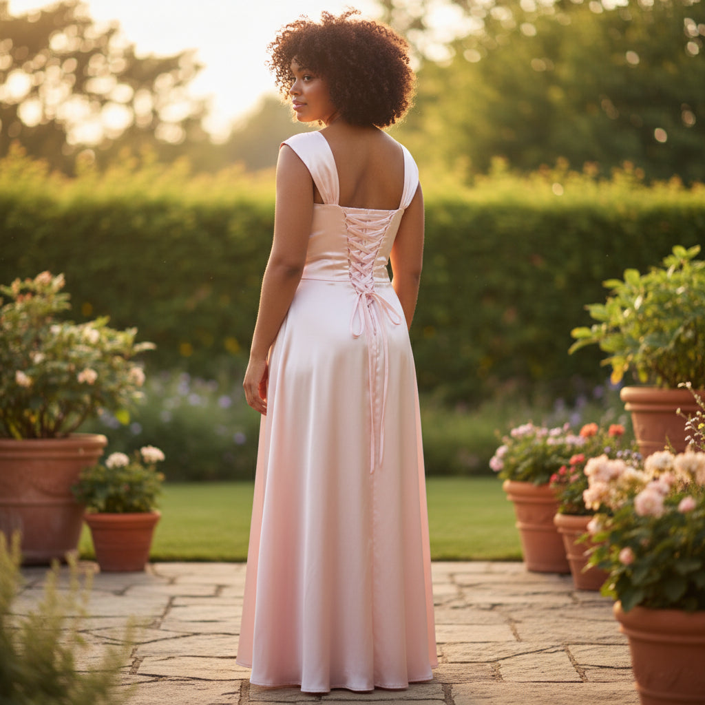 Blushing Belle Lace-Up Evening Gown