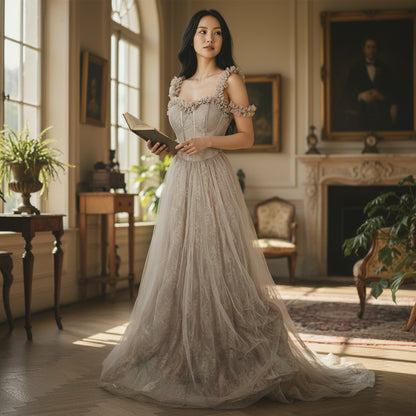 Elegant Lace Maxi Dress with Ruffled Sleeves – Perfect for Weddings
